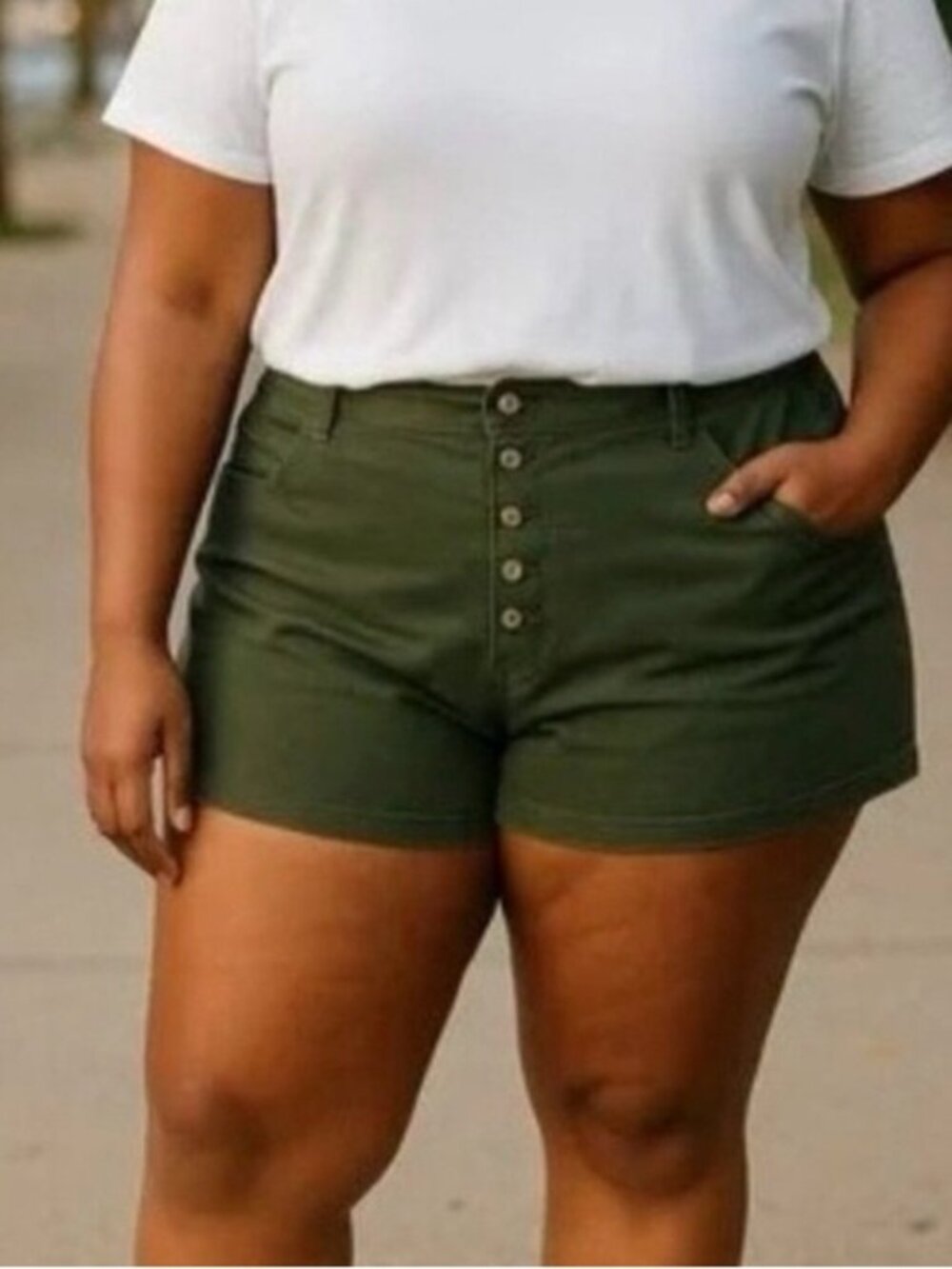 Torrid Shorts 26 Green Denim Twill Button Fly High Rise Cotton 3" ins Plus Size